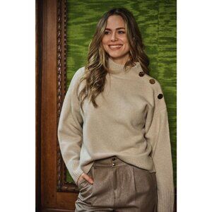 NWT ESQUALO CAMILLA Cream Gold Button Knit